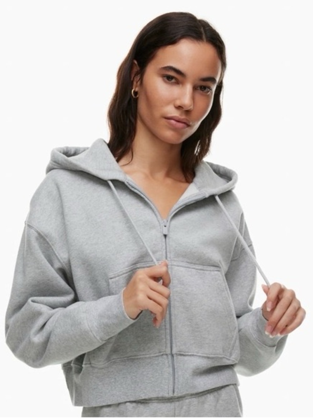 TNA Cozy Fleece Boyfriend Zip-Up Hoodie – Heather Grey – Size Small
